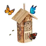 Relaxdays Insektenhotel, Nisthilfe Wildbienen & Schmetterlinge, hängend o. stehend, Garten, HBT: 20 x 13,5 x 10cm, Natur