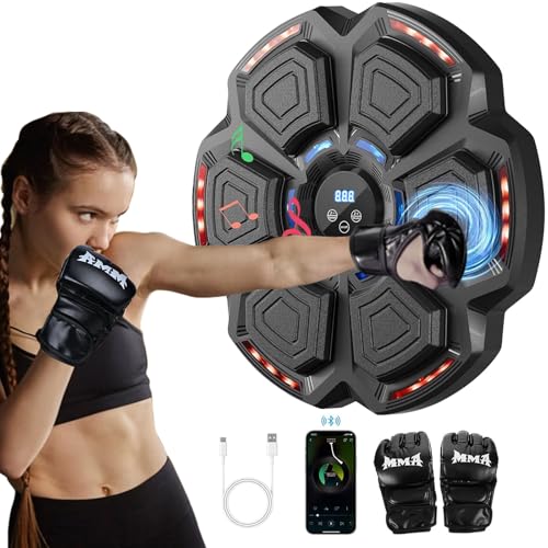 Asoway Music Boxing Machine, LED Musik Boxmaschine Unterstützt Bluetooth mit Boxhandschuhen, 9 Geschwindigkeitsmodi, 9 Trainingsmodi, Zählmodus, für Erwachsene und Kinder