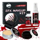 Kunstblut Halloween Schminke Set, Blut Halloween Kunstblut Fake Blood Künstliches Blut Filmblut Modellierwachs Narbenwachs Halloween Zombie Vampir Wunden Wundschorf Narben Schminke Halloween Make Up