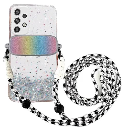 Tivenfezk Nadoli für Samsung Galaxy A73 5G Glitzer Handykette Hülle,Silikon Bling Durchsichtig Crossbody Tasche zum Umhängen Schutzhülle mit Telefon Clip Halter Band