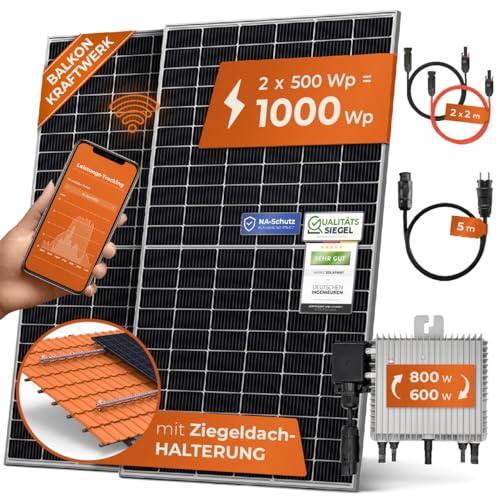 Solarway Balkonkraftwerk 1000W Komplett Steckdose - Ausgang einstellbar 600/800W - 2x500W JaSolar-Module, Wechselrichter mit APP&WiFi, Plug&Play