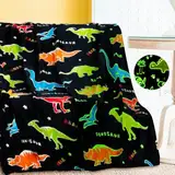 Gxhong Kuscheldecke Kinder Leuchtend Dinosaurier 100CM x 150CM, Junge Mädchen Geburtstags geschenk, Für Reisen, Nickerchen, zu Hause