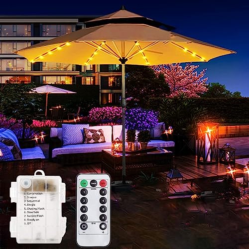 EONANT Sonnenschirm Lichterkette, 104LED Sonnenschirm Lichter mit Fernbedienung 8 Modus batteriebetrieben Sonnenschirm Baldachin dekorative Strip Lichter, Camping-Zelt (Warm Weiß)