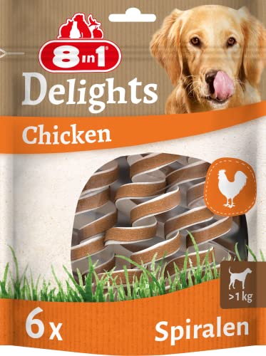 8in1 Delights Chicken Kau-Spiralen - gesunder Kausnack für Hunde, hochwertiges Hähnchenfleisch eingewickelt in Rinderhaut, 6 Stück