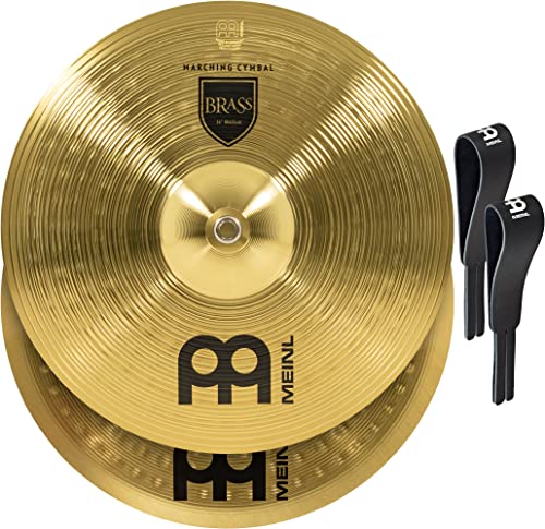 Meinl Cymbals MA-BR-14M Messing-Marschbecken im Paar inklusive Lederriemen und Pads 35,56 cm (14 Zoll)