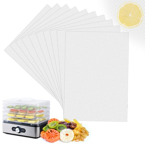 10 Stück Silikon Dehydrator Blätter, Dörrfolie für Dörrautomat, 38 ×28 cm, BPA-Frei, Wiederverwendbare, Schneidbar, Antihaftbeschichtung, Wasser- und Ölbeständig, für Brötchen, Knödel, Backen, Gebäck