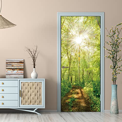 Tür tapeten 3d selbstklebend Sonne und Wald Türposter Türaufkleber Wasserdicht Abnehmbare Vinyl türfolie Fototapete diy Wandbild Wohnzimmer Schlafzimmer Badezimmer B85 x H205cm