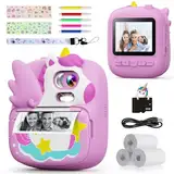 CAMCLID Kinderkamera Sofortbildkamera, 2,4 Zoll Sofortbildkamera Kinder mit 32G TF Karte und Fotopapier Drucken, 1080P HD Digitalkamera Kinder, Geschenke für Jungen und Mädchen 3-12 Jahre (Lila)