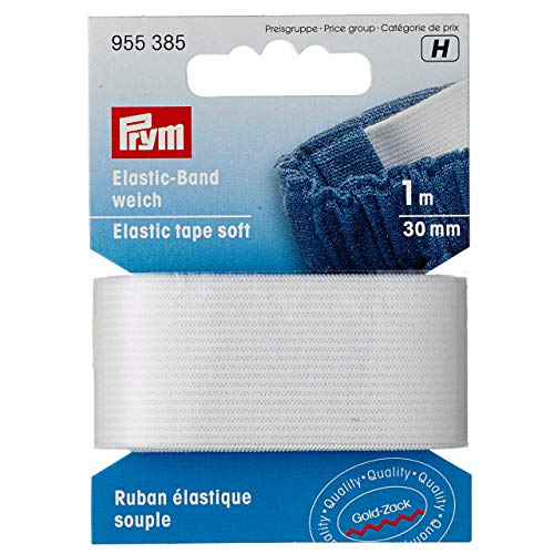 Prym 955385 Elastic-Band weich 30 mm weiß, 57% PES 43% ED, 955385-1