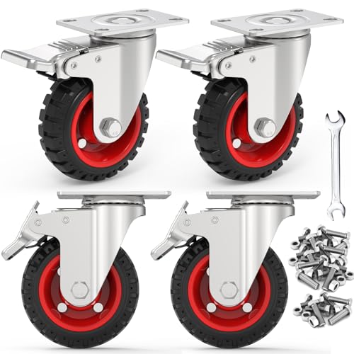 COOWOO 4 Stück 125mm schwerlastrollen - Vollgummi Laufrolle mit Drehplatte, langlebige Lenkrollen - stoßdämpfung lenkrollen für möbeltransporte und industrietransporte mit 600 kg Tragkraft