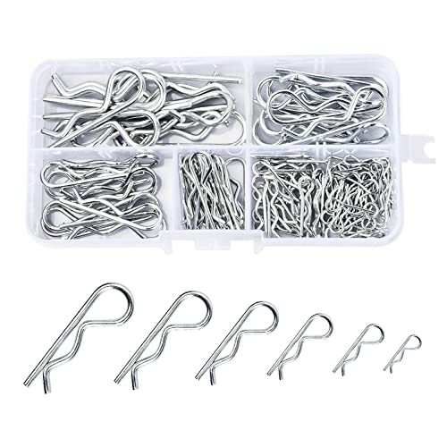 100Pcs Splinte Federstecker 2mm, R-Clips Splint Sortiment Verzinkt, Federsplinte Sicherungssplinte Set mit Sortimentskasten, Kohlenstoffstahl Hitch Pin für Autos Mechaniker 6 Größe