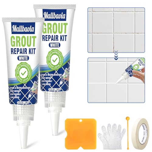 Fliesenfugenmörtel, 2er Pack Fugenmörtel, Fugenfarbe Weiß zur Wiederherstellung & Erneuerung von Fugenlinien, Schnell Trocknende Fugen Reparatur zur Restaurierung von Dusche, Küche und Fliesenboden