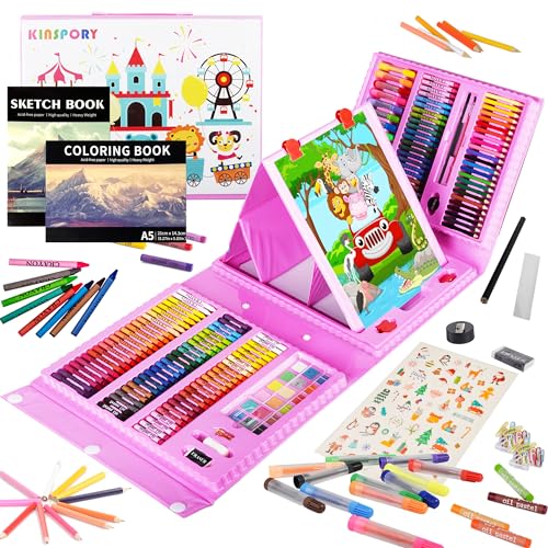 KINSPORY Premium Malkoffer Deluxe 290-teilig Malset für Kinder Anfänger Tolles Buntstifte Set, Wasserfarben, Ölpastellfarbe, zeichenstifte, Bleistifte als Zeichenset Geschenk Kinder