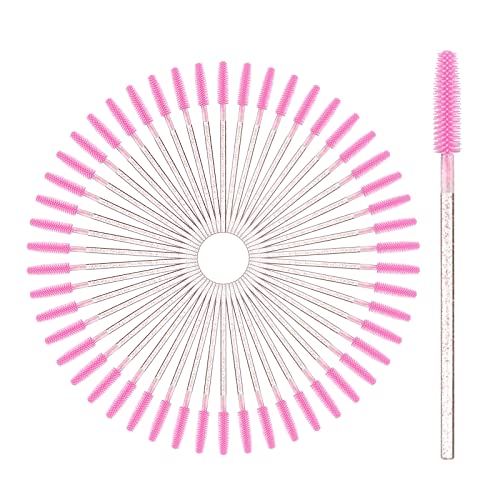 vgggrd 50 Stück Einweg Wimpernbürste, Kosmetik Pinsel für Wimpern und Augenbrauen, Einweg Mascara Zauberstäbe für Beauty-Salon und Hausgebrauch (Transparentes Rosa)