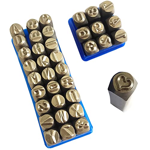 37 Stück 5mm Schlagzahlen und Buchstaben Set, Schlagbuchstaben Alphabet A-Z, Nummer 0-9, & und Love Siegel Stempel für Metall Kunststoff Holz Leder DIY