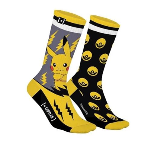 Capslab Pokèmon Socken Pikachu – Offiziell lizenzierte Anime-Socken für Herren und Damen – Bequeme Baumwollsocken im Pikachu & Pokèball Design - 43-46