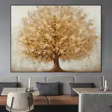 CHAOJIART Moderner goldener Baum, abstrakte Blattgoldstruktur, Leinwand, ästhetischer Bilddruck und Poster für die Wohnzimmerdekoration, Cuadros, 80 x 110 cm (32 x 43 Zoll), rahmenlos