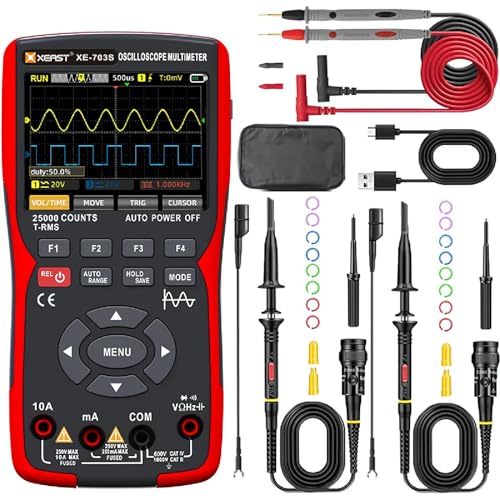 XEAST 2 Channel Handheld Oszilloskop, DDS Signalgenerator, 25000 Counts Digital Multimeter, 3-in-1 Universal Tester, 50MHz Bandbreite 280MSa/s High Sampling Professional Oszilloskop