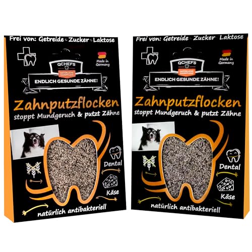 QCHEFS 2er Pack ZAHNPUTZFLOCKEN für großen Hund 1 Monat Zahnpflege! Zum Schlecken von der Schleckmatte oder Futternapf, Zahnsteinentferner und gegen Mundgeruch – natürlich antibakteriell