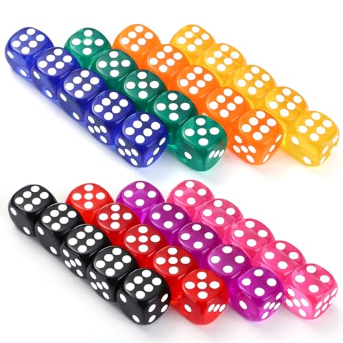 GWHOLE 40 Stück Würfel Bunt Set 6-Seitig, 14 mm, Würfel Set Spielwürfel Flüsterwürfel Dice Set mit abgerundeten Ecken Würfelkönig für Würfelspiele Tischspiele