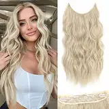 BUPPLER Haarverlängerung 50,8 cm Invisible Secret Hair Extensions Verstellbare Lange Gewellte Haarextension Synthetisches Upgrade 4 Sichere Clips in Haarteilen,Blond Gemischt mit Leuchtendem Blond