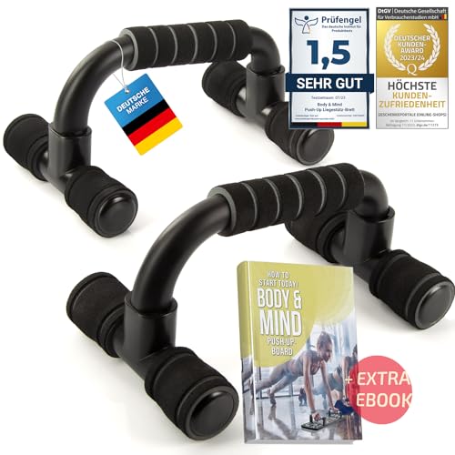 Body & Mind® Push-Up Liegestütz-Griffe; Kompakte Trainings-Griffe Fitness-Rack für Ganzkörper-Training & Effektive Liegestützen; Krafttraining inkl. Gratis E-Book