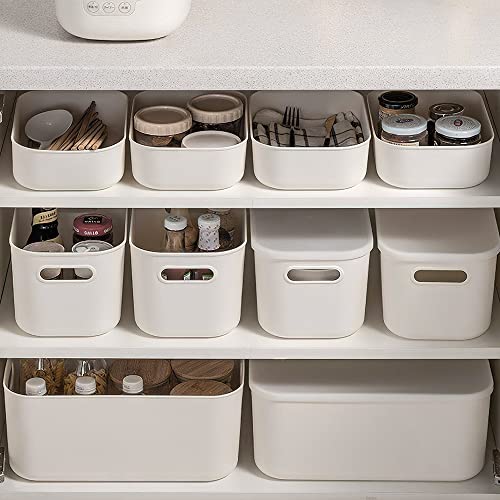 ZPONEED Kunststoff Aufbewahrungsbox, 6er Set Aufbewahrungsbox mit 4er Deckel, Aufbewahrungskorb mit Griff, Vielseitige Aufbewahrungskiste für Bad, Küche, Büro, Wohnzimmer