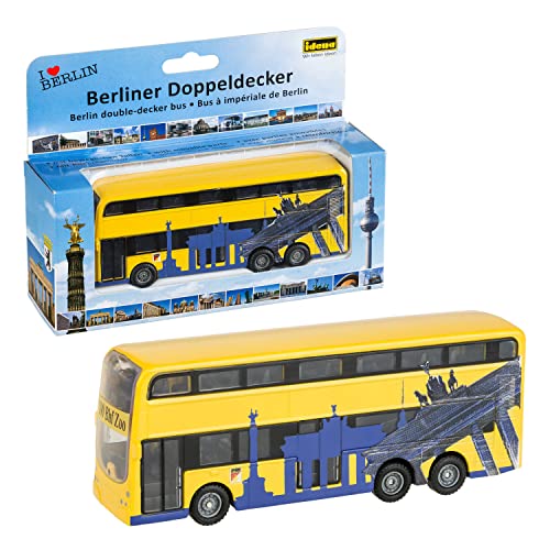 Idena 40107 - Modellbus Berliner Doppeldecker, mit Rückzugmotor, ca. 18,5 x 13,5 x 4,5 cm, gelb, als Spielzeug, typisches Souvenir oder beliebtes Sammlerstück