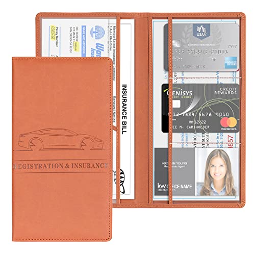 JNNJ Kfz Schutzhülle für Handschuhfach, Car Dokumentenhalter, Autozulassung PU Leder Fahrzeug Handschuhfach Organizer, für Wichtige Dokumente(Braun)