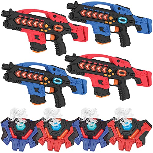 KidsTag Lasertag Set: 4 Laser Gewehre + 4 Laser Tag Wasserdampf Weste - Laserpistolen Set für Kinder Ab 7 Jahren