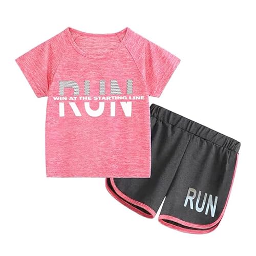 Tilozs Kinder Trainingsanzug Mädchen Jungen Training Jogging Sport Set Kurz Atmungsaktiv Sommer Schnelltrockend Sportanzug, Rosa, 122-128(Herstellergröße:130)