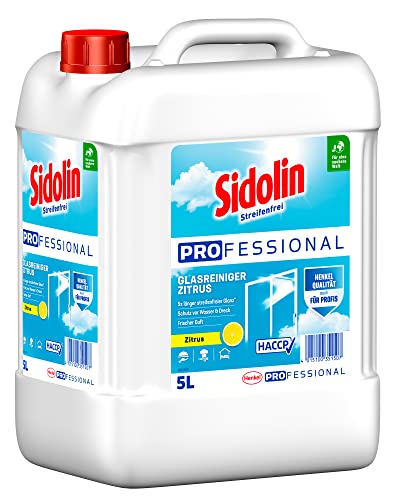 Sidolin Professional Zitrus, Glasreiniger, Fensterreiniger für einen perfekten Glanz und gegen Mikrorisse, 5 l Kanister