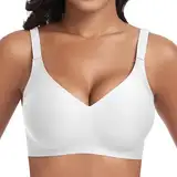 Jiuday BH Damen ohne Bügel Push Up BH Große Größen Guter Halt Bügelloser BH Seamless Bra Soft BH ohne Buegel Bequemer T Shirt V-Ausschnitt Bralette (Weiß,XL)