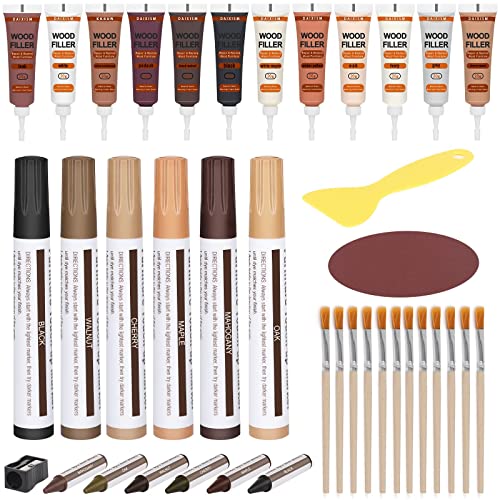 Möbelreparatur-Set - 39 Stück - Harzreparatur-Holzfüller, Bürsten, Marker mit Kunststoffschaber - für Flecken, Kratzer, Holzböden, Tische, Schreibtische, Tischler, Bettpfosten
