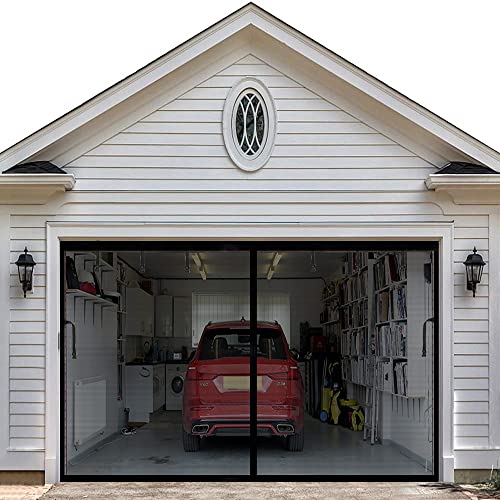 Magnetisches Garagentor für 1 Auto, 2.7x2.1 m, strapazierfähiges Fiberglas-Siebgitter, Türen mit Magneten für doppelte Garagentore, atmungsaktiv, einfache Montage und Durchreiche (2.7x2.1 m, schwarz)