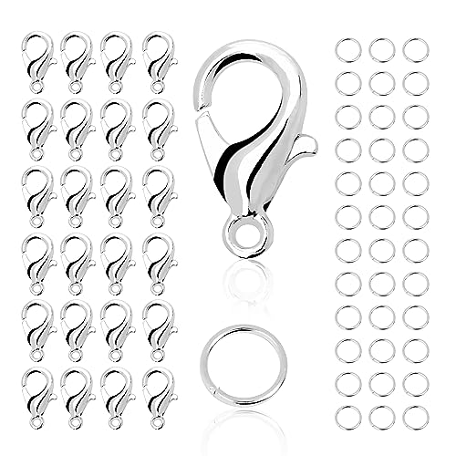 Verschlüsse für Armbänder,moinkerin 100 Stücke Armband Verschluss(Silber) mit 200 Biegeringe,Kettenverschluss Armband Verschlüsse für Schmuckherstellung