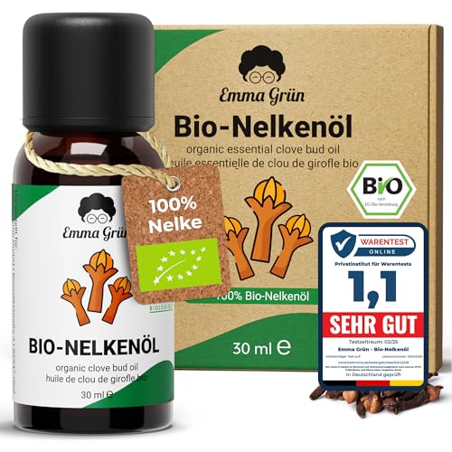 Emma Grün® Bio Nelkenöl [100% Naturrein] - Echtes Nelkenöl Bio 30ml - Ätherische Öle Naturrein - Aromatisches Gewürznelkenöl in LEBENSMITTELQUALITÄT - Clove Oil Essential Oils aus Madagascar