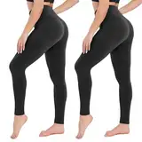 CAMPSNAIL 2er Pack Leggings Damen Schwarz- High Waist Sportleggins Blickdicht Sporthose für Gym Yoga（2er Pack- Schwarz，S-M