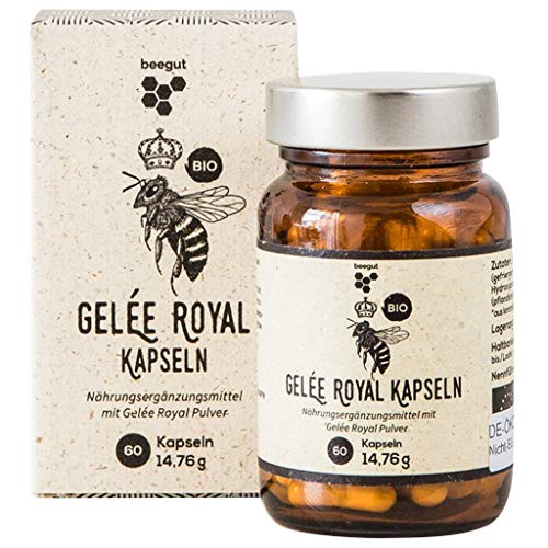 beegut BIO Gelée Royal Kapseln, 60 Kapseln mit je 170mg BIO Gelee Royal Pulver (gefriergetrocknet), nachhaltige Verpackung