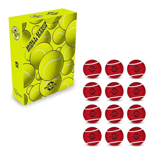 Nivia Heavy Tennis Ball Cricket Ball (Red, Pack of 12) | Leather | Suitable for Practice Game | Training | Hard Court | Grass
