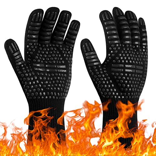 Flintronic Grillhandschuhe Hitzebeständig mit 800°C, Feuerfeste Handschuhe, Backhandschuhe, Kochhandschuhe, Ofenhandschuhe, für Backen, Küche & Grillen - Schwarz