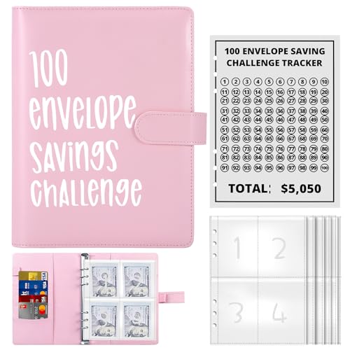 Geldsparbinder Budget Planner, 100 Umschläge A5 Geldspar-Ordner Budget-Ordner Geldspar-Brieftasche mit Geldumschlägen und 25 Karten leicht zu sparen 5050€ Geldspar-Herausforderung für Zuhause, Schule