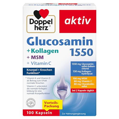 Doppelherz Glucosamin 1550 + Kollagen + MSM + Vitamin C - als Beitrag zur normalen Kollagenbildung für eine normale Knorpelfunktion - 100 Kapseln