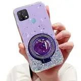 Tivenfezk Nadoli Sparkle Treibsand Ständer Hülle für Oppo Realme C21Y/C25Y,Versteckt Ständer Ring Klar Glitzer Stern Handyhülle Durchsichtig Bling Schutzhülle Case Cover,Lila