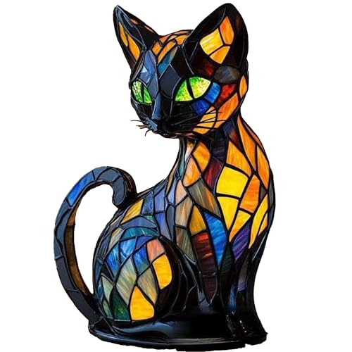 JSvsza LED Lampe (Corgi/Mops/) - Handgefertigte Harz Nachttischlampe mit warmem Umgebungslicht, Wohndeko für Hundeliebhaber & Tierische Schlafzimmerbeleuchtung, Cat