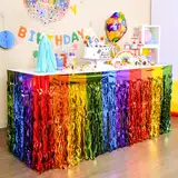 LOLStar Regenbogen Partydekorationen, 2 Pack gewellte metallische Lamettafolien Fransen Tischröcke, perfekte Tischdekorationen für Geburtstage, Feiertage, Hochzeiten, Verlobungen, Stolz Partys