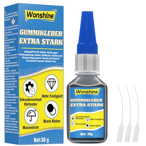Gummikleber Extra Stark Wasserfest 30 g, Wasserfester Kleber für Gummi, Reifen, Schuhe, Gürtel, Schläuche, Matten und Weitere Gummiprodukte, mit Anti-Trocknungsspitze