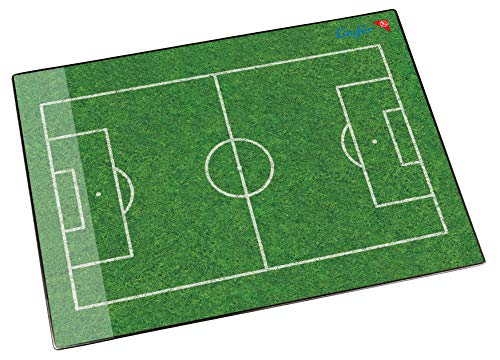 Läufer 46654 Schreibtischunterlage Fußballfeld, 53x40 cm, rutschfeste Schreibunterlage für Kinder, Zubehör für Kinderschreibtisch, mit transparenter Seitentasche