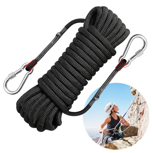 Kletterseil 10M*10mm Sicherungsseil, Nylon Statisches Kletterseil, Seil mit Karabiner, Reepschnur Klettern, Ankerseil Bootsseil Abseilseil Schwimmseil für Arbeiten in der Höhe/Feuerleiter/Abseilen