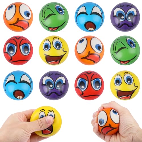 Fzyisw 12 Stück Stressbälle, Lächeln Gesicht Stressball, Squishy Anti Stress Bälle, Antistressball, Knautschball für Angst Abbauen und Beruhigung, Anti Stress Spielzeug Ball für Kinder Erwachsene